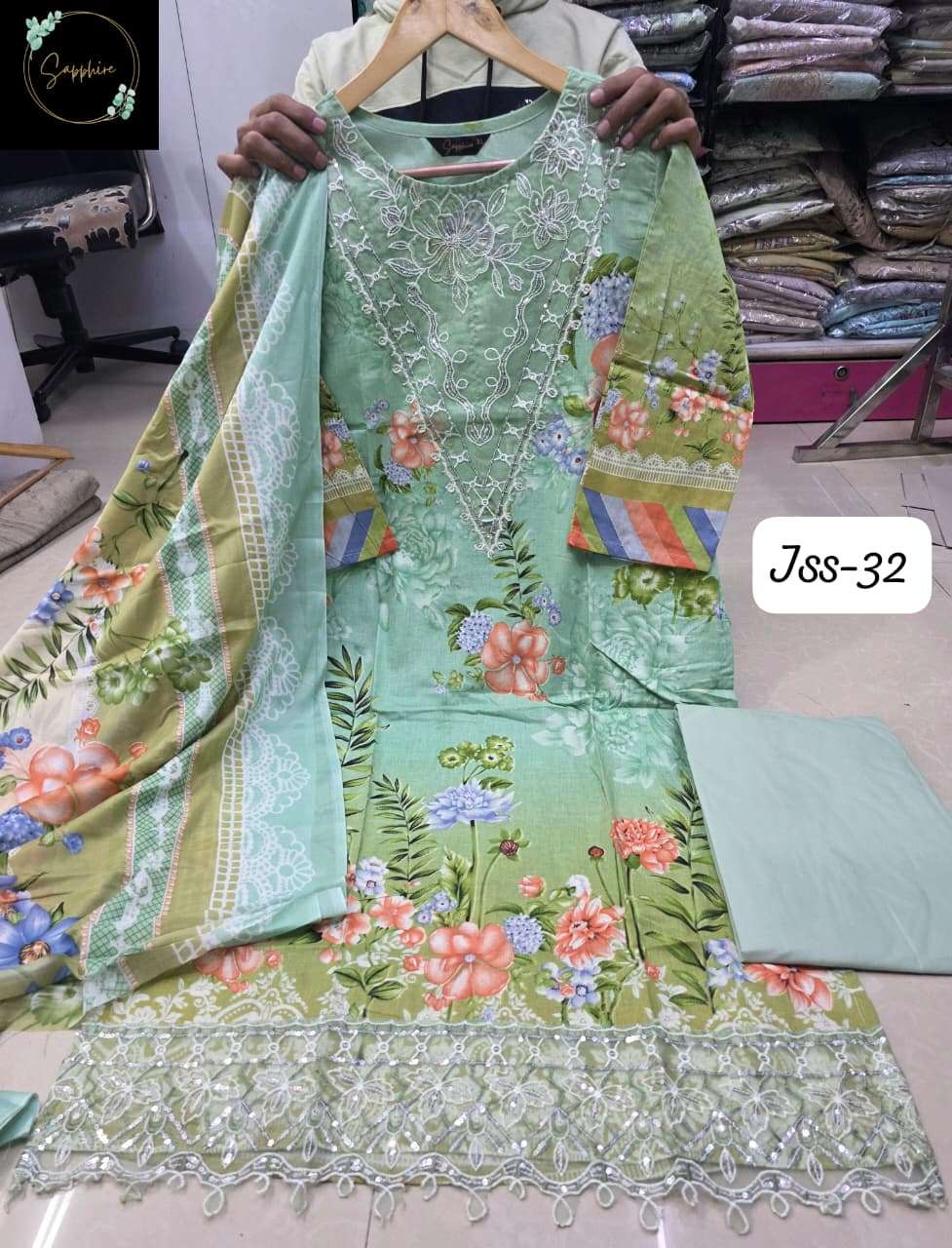 SAPPHIRE JAZMIN SS VOL-32 PURE COTTON EMBROIDERY PAKISTANI DRESSES-00272
