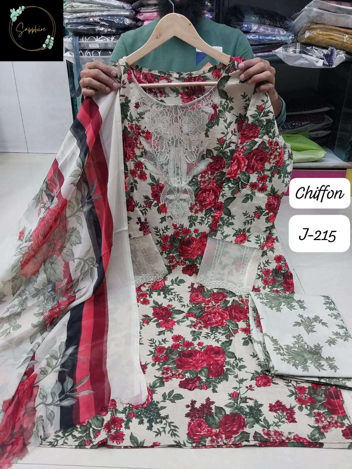 SAPPHIRE JAZMIN VOL-215 PURE LAWN EMBROIDERY PAKISTANI DRESSES-00272