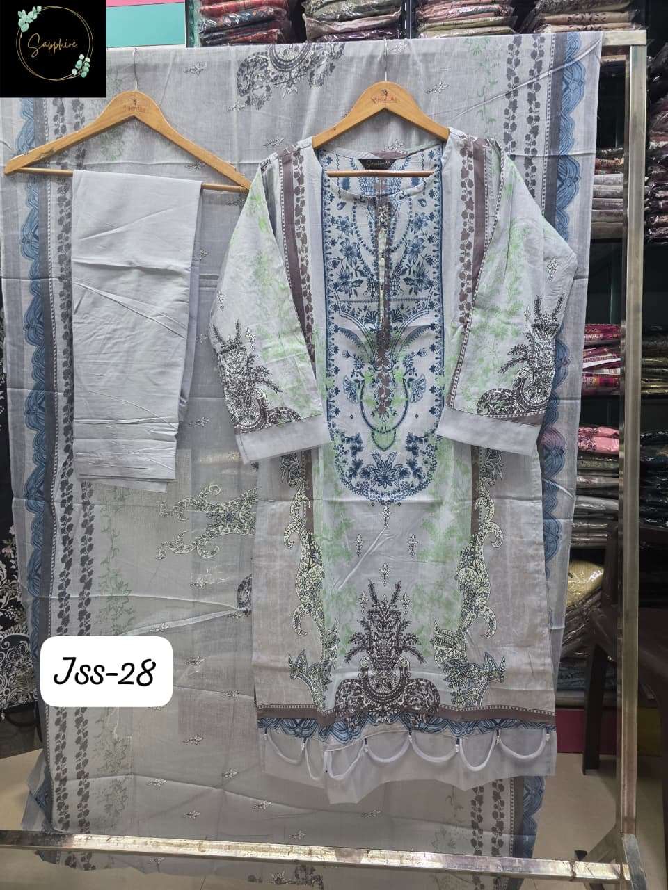 SAPPHIRE JAZMIN VOL-28 PURE LAWN EMBROIDERY PAKISTANI DRESSES-00272