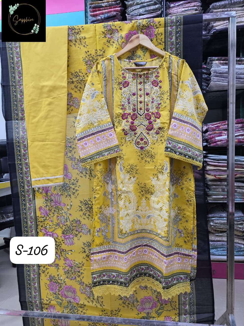 SAPPHIRE S-106 PURE LAWN EMBROIDERY PAKISTANI DRESSES-00272