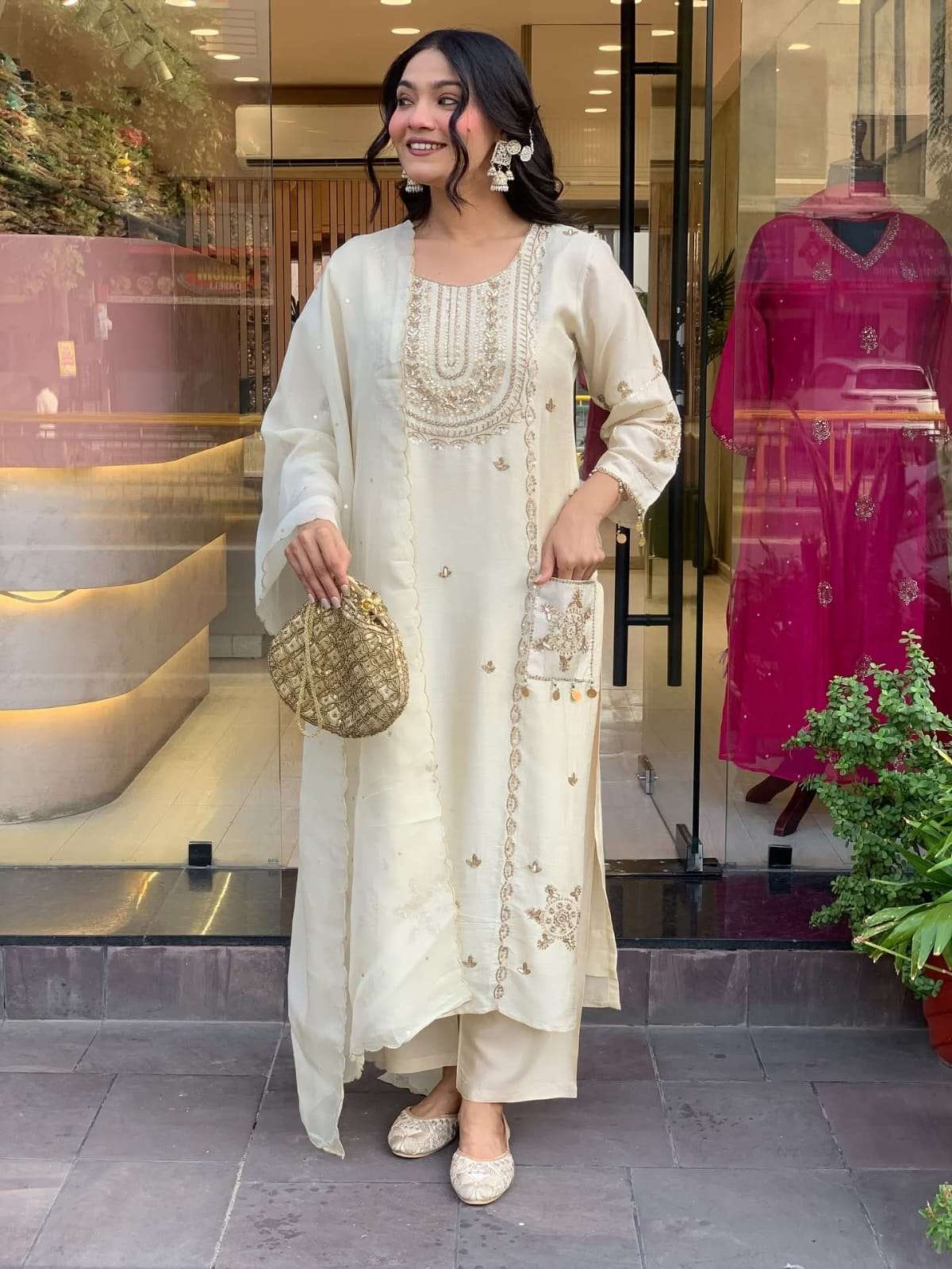 SATARI BY ASLIWHOLESALE DESIGNER PURE VICHITRA SILK EMBROIDERY DRESSES-00264