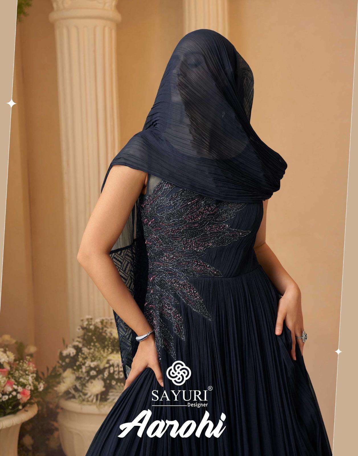 SAYURI DESIGNER AAROHI 5885 To 5887 SERIES PURE CHINON SILK EMBROIDERY GOWNS-00028