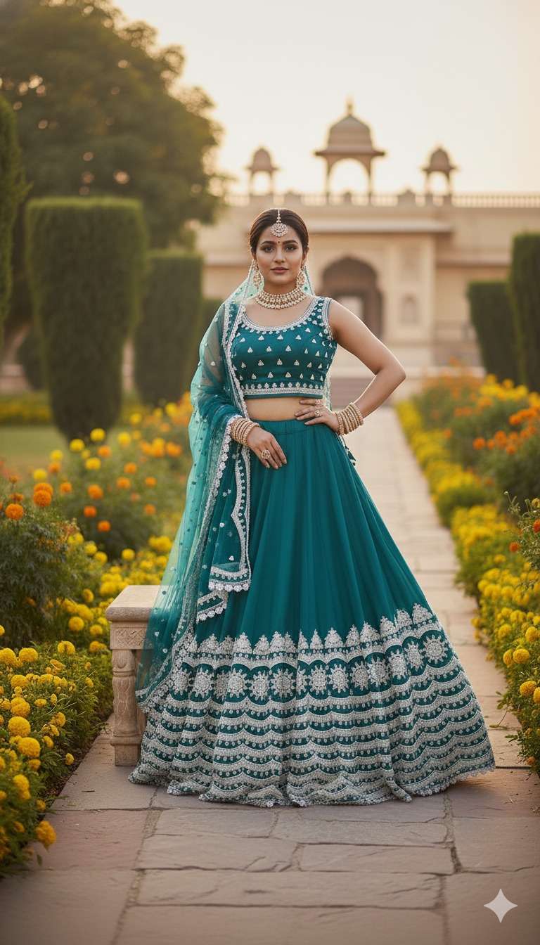 SENHORA PAHELI 4101-A TO 4101-C SERIES PURE BUTTERFLY NET EMBROIDERY LEHENGAS-00035