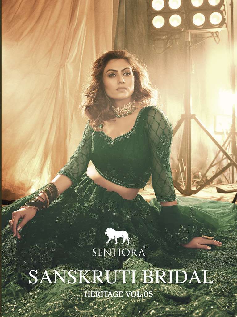 SENHORA SANSKRUTI BRIDAL HIRTAGE VOL-05 2014 TO 2016 SERIES PURE NET EMBROIDERY LEHENGAS-00035