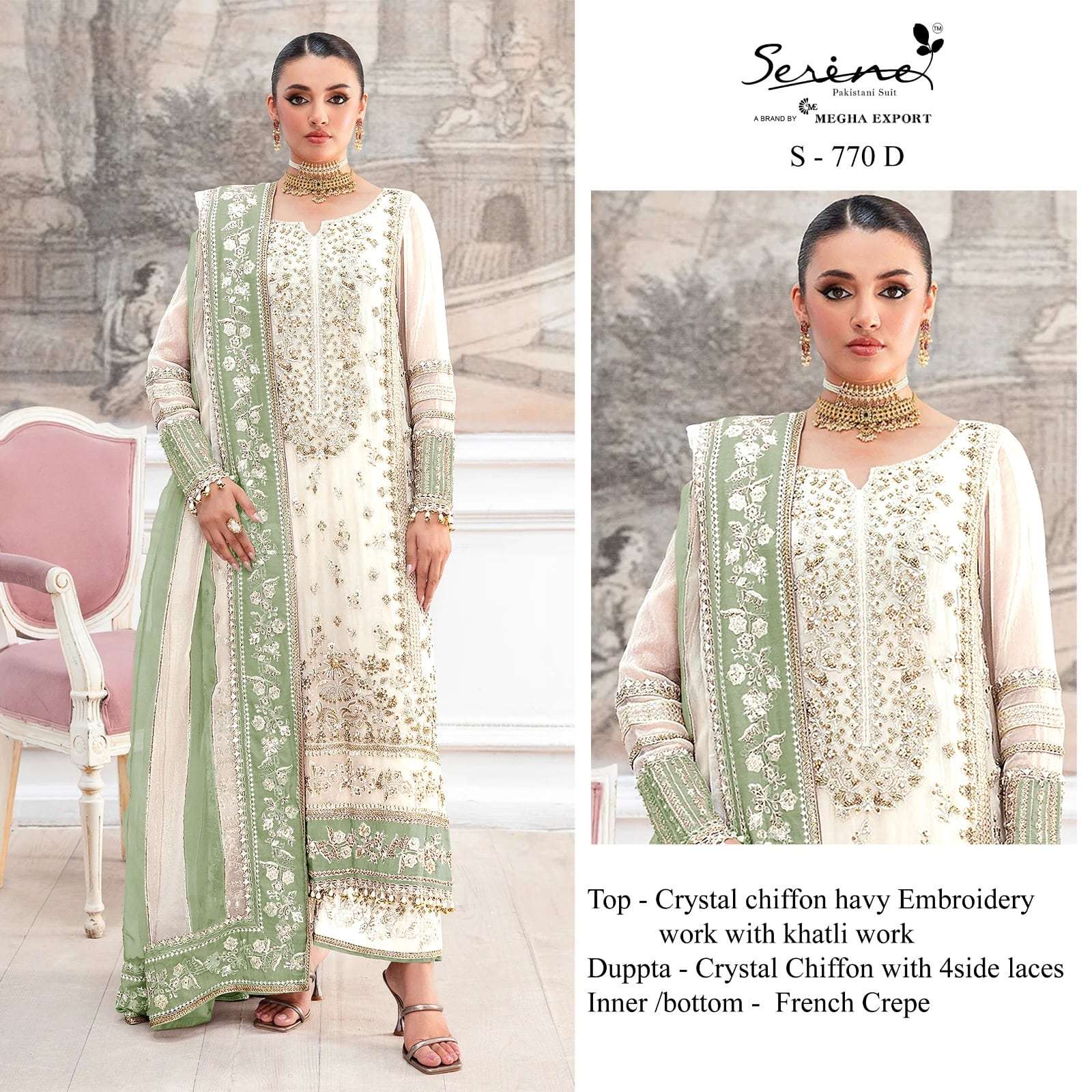 SERENE S-770 A TO D SERIES PURE CHIFFON EMBROIDERY PAKISTANI DRESSES-00201