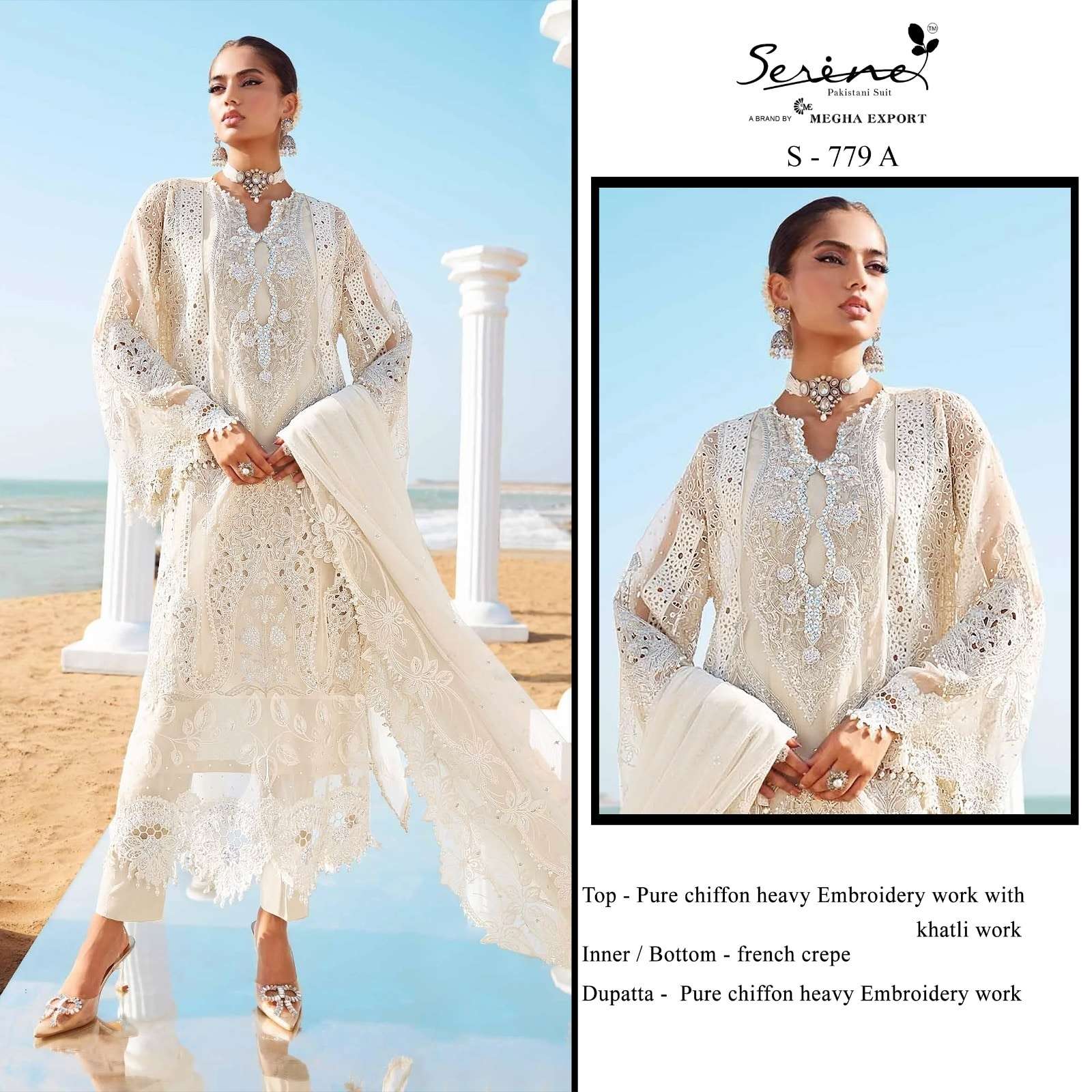 SERENE S-779 PURE CHIFFON CREPE EMBROIDERY PAKISTANI DRESSES-00201