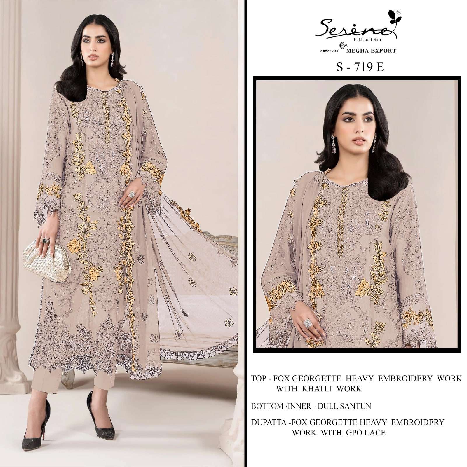 SERINE S-719 PURE FAUX GEORGETTE EMBROIDERY DRESSES-00201