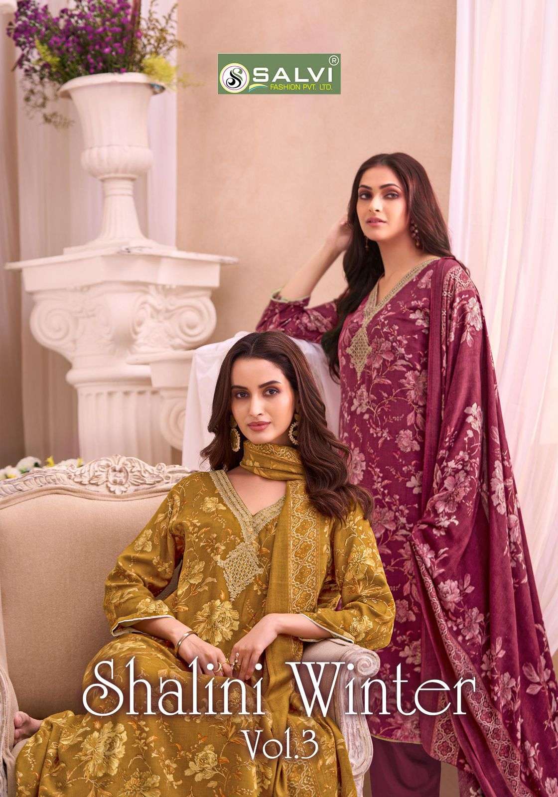 SHALINI WINTER VOL-03 3001 TO 3008 SERIES PURE VISCOSE PASHMINA EMBROIDERY DRESSES-00402