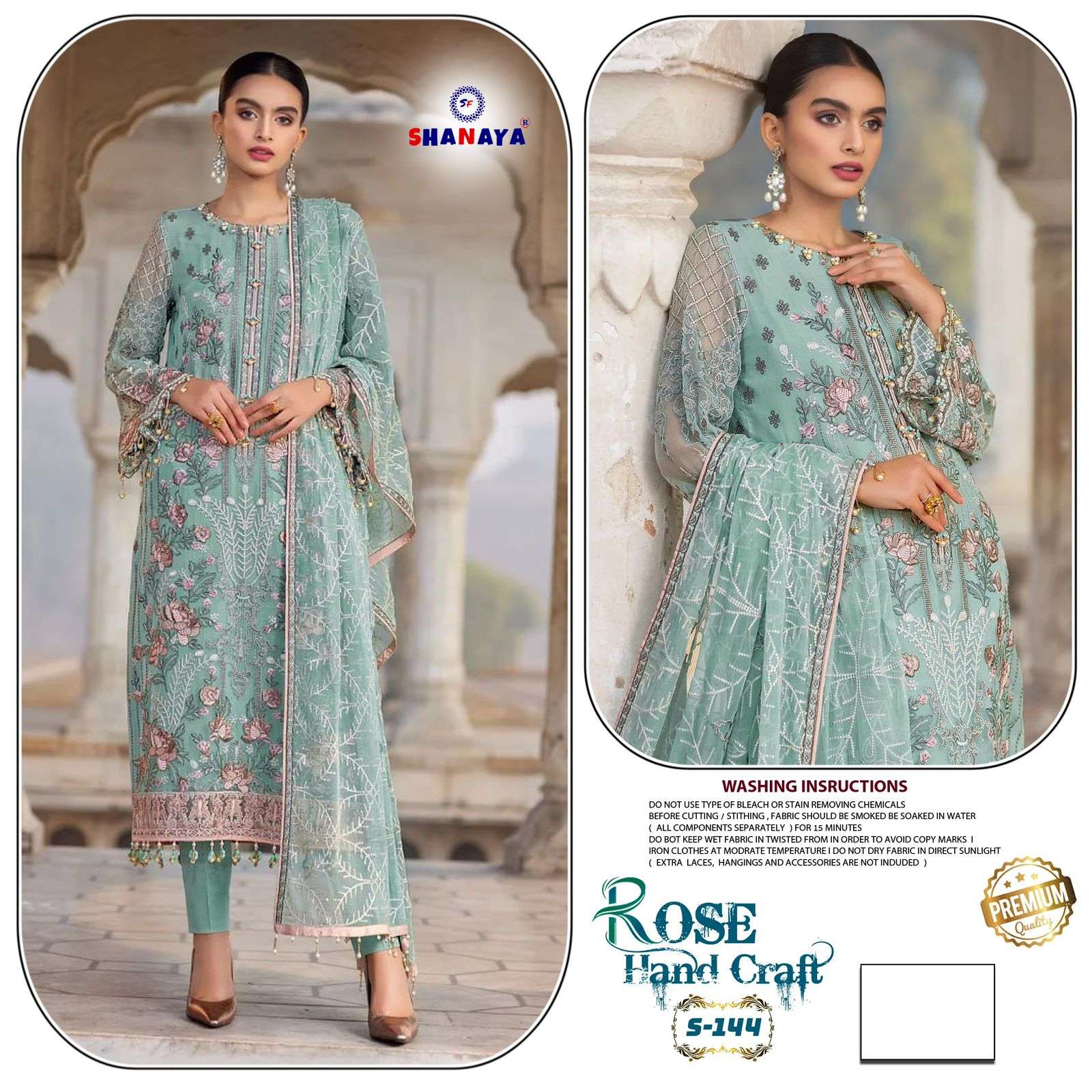 SHANAYA FASHION ROSE HAND CRAFT S-144 PURE FAUX GEORGETTE EMBROIDERY PAKISTANI DRESS-00201