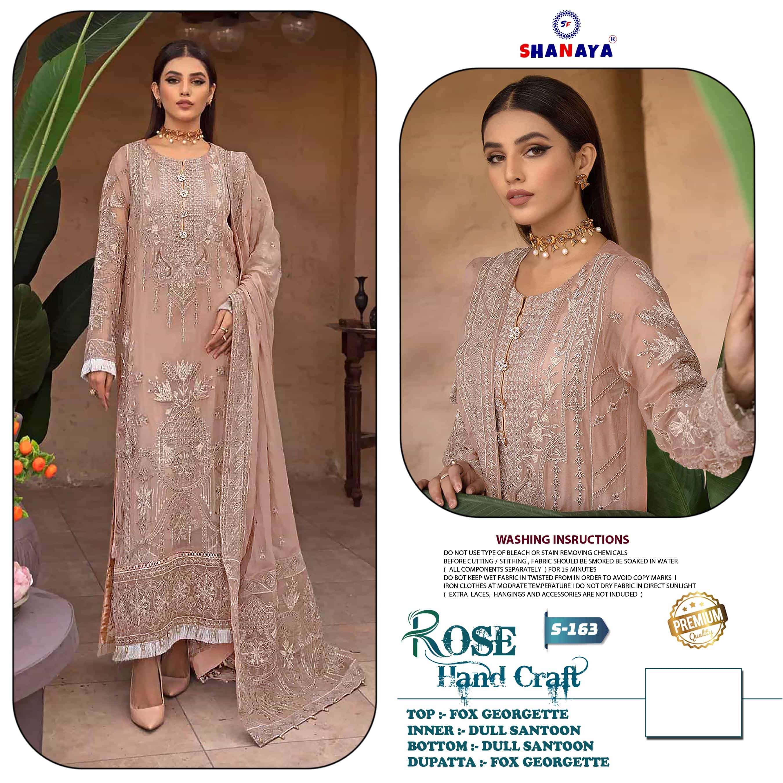 SHANAYA FASHION ROSE HAND CRAFT S-163 PURE FAUX GEORGETTE EMBROIDERY PAKISTANI DRESS-00201