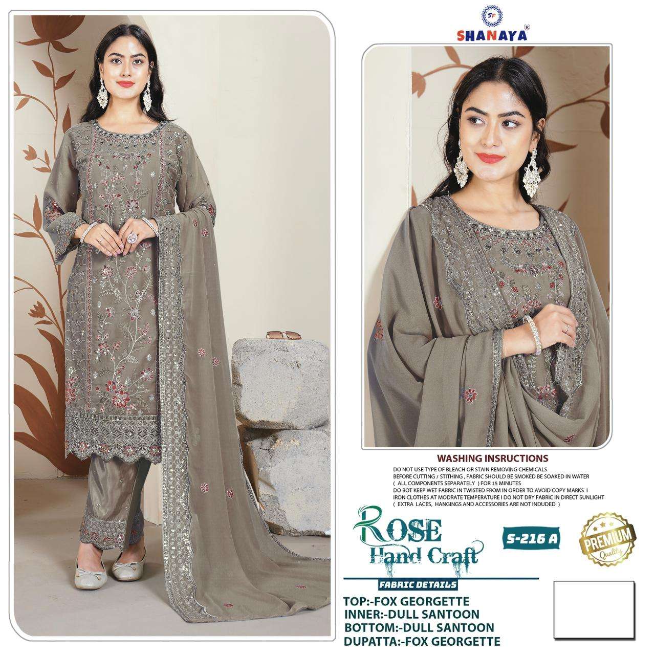 SHANAYA FASHION ROSE HAND CRAFT S-216 PURE FAUX GEORGETTE EMBROIDERY PAKISTANI DRESSES-00201