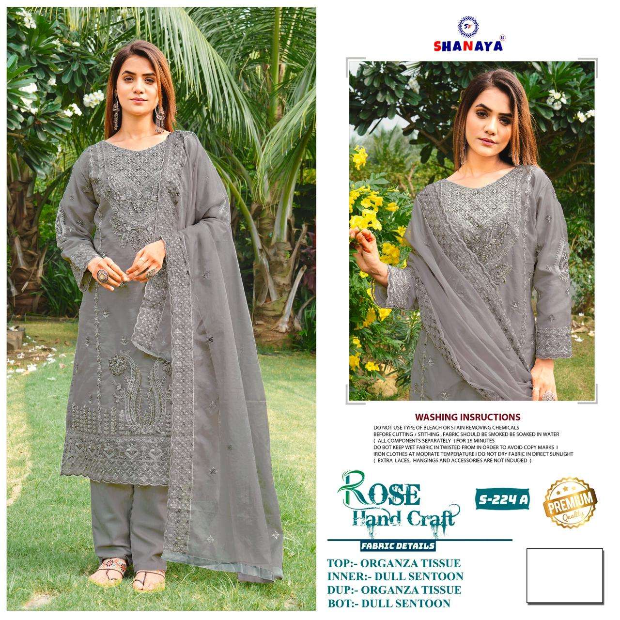 SHANAYA FASHION ROSE HAND CRAFT S-224 PURE ORGANZA EMBROIDERY PAKISTANI DRESSES-00201
