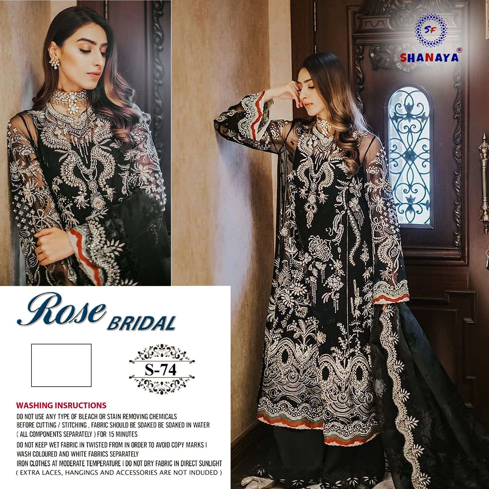 SHANAYA FASHION ROSE HAND CRAFT S-74 PURE ORGANZA EMBROIDERY PAKISTANI DRESS-000201