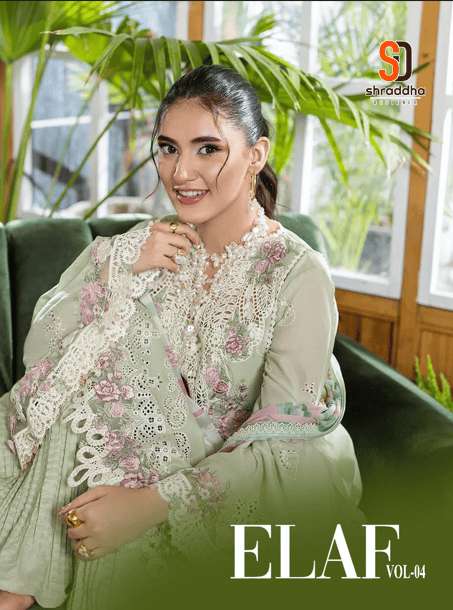 SHRADDHA DESIGNER ELAF VOL-04 4001 TO 4004 SERIES PURE COTTON EMBROIDERY PAKISTANI DRESSES-00011