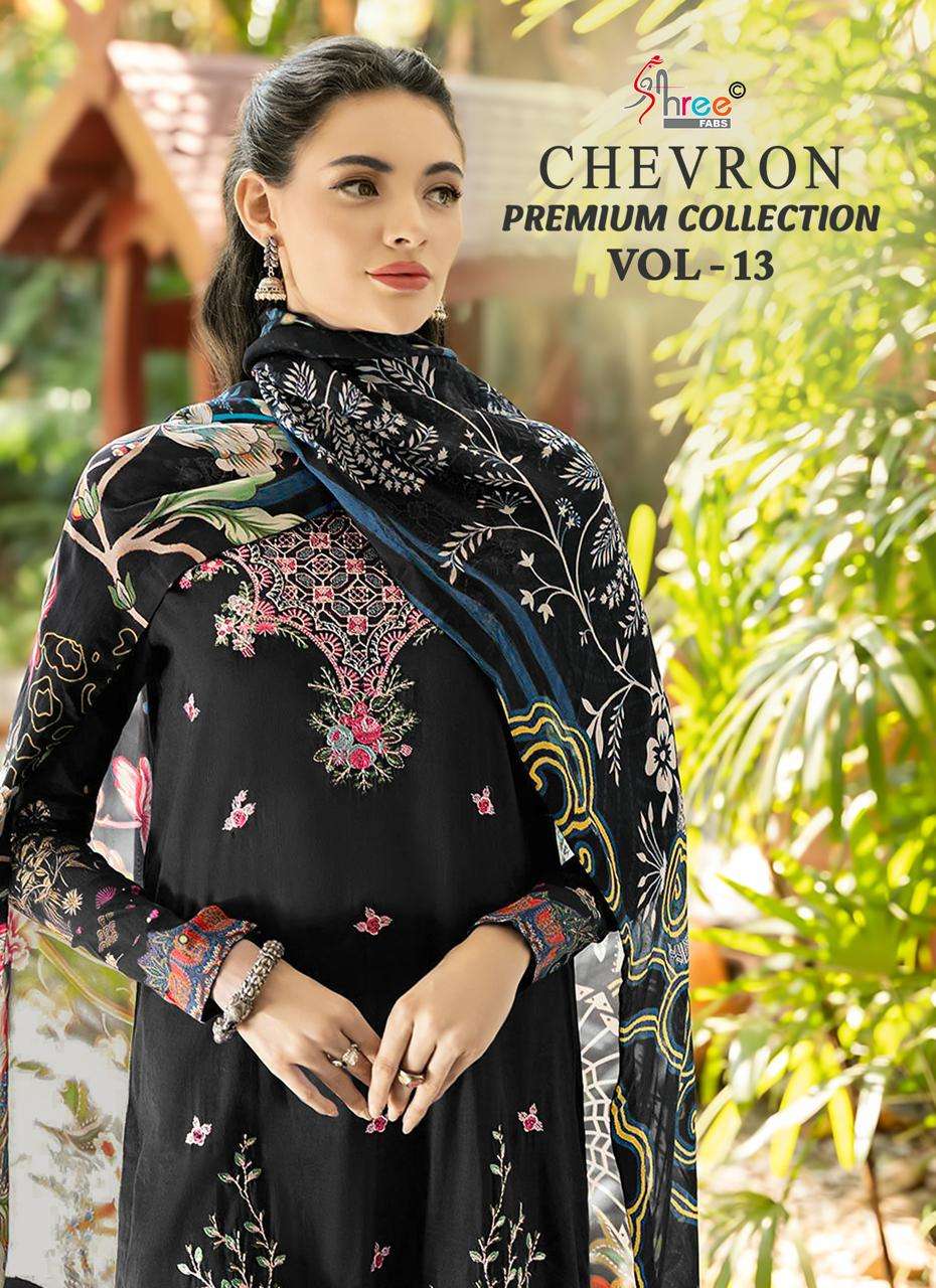 SHREE FAB CHEVRON PREMIUM COLLECTION VOL-13 PURE COTTON EMBROIDERY PAKISTANI DRESSES-00011