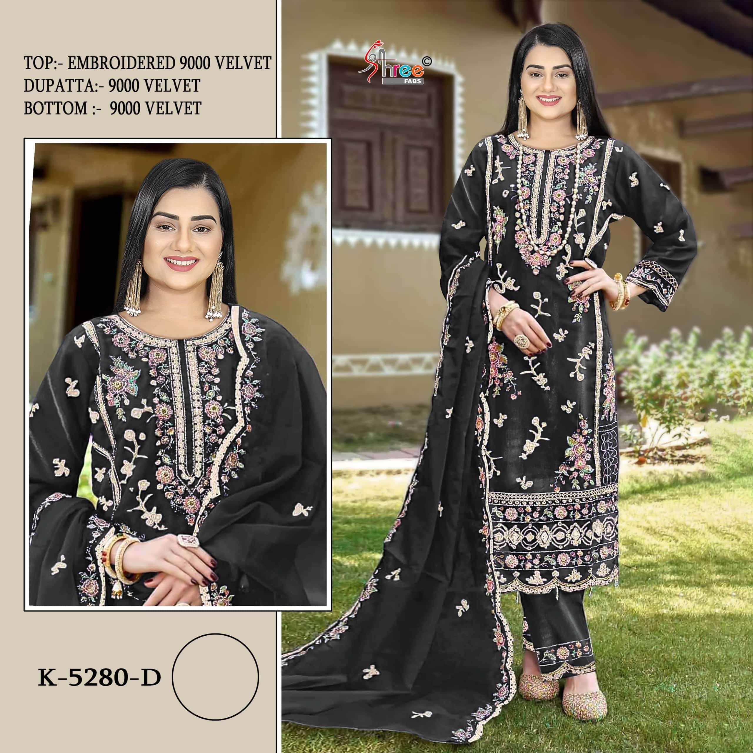 SHREE FAB K-5280 SERIES PURE VELVET EMBROIDERY PAKISATNI DRESSES-00201