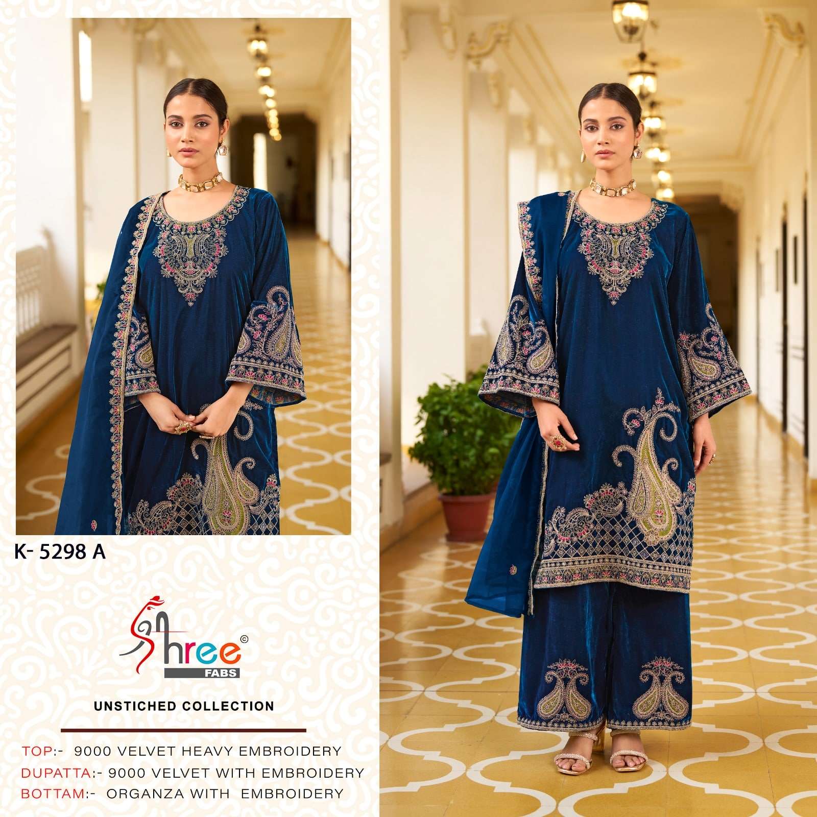 SHREE FAB K-5298 SERIES PURE VELVET EMBROIDERY PAKISTANI DRESSES-00201