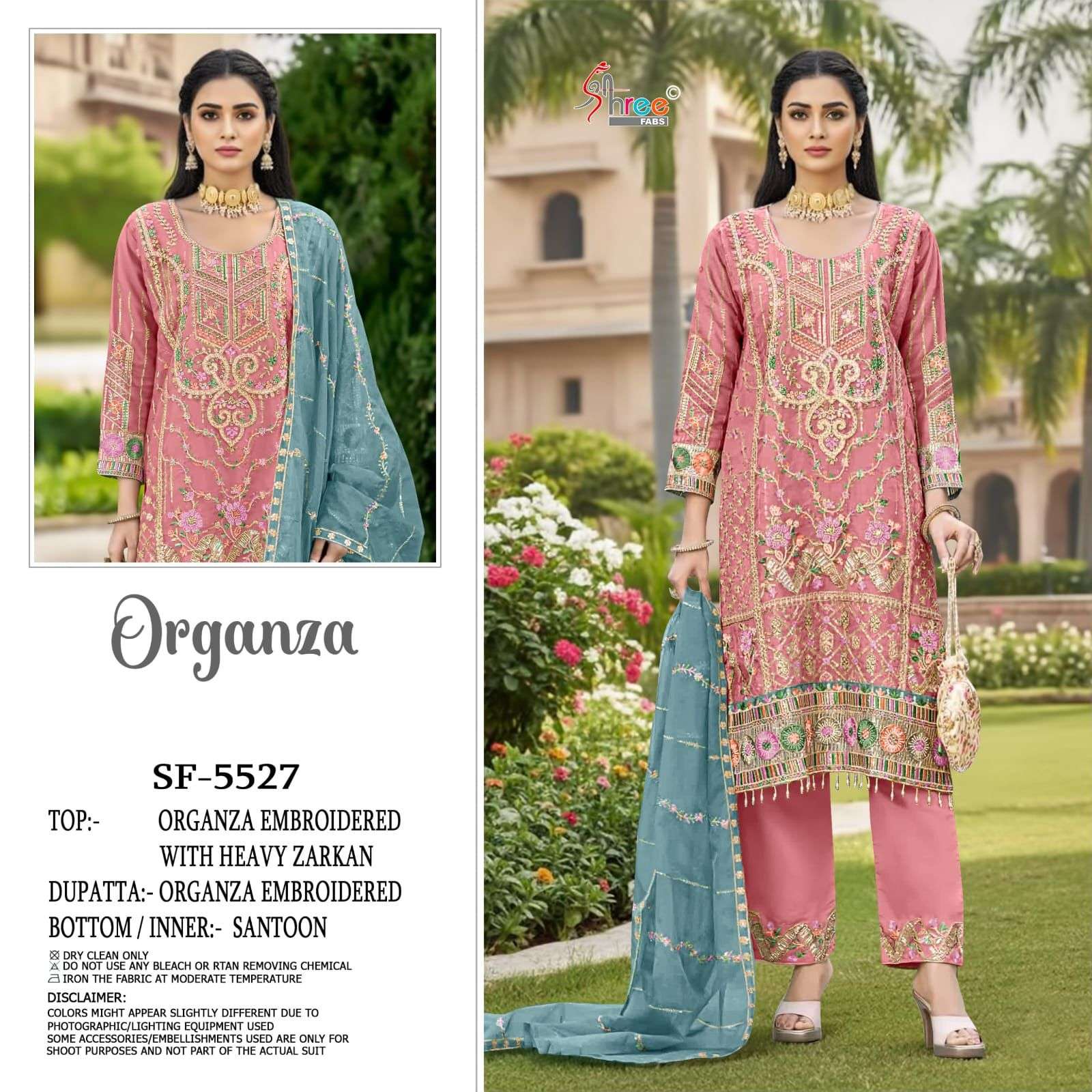 SHREE FAB K-5527 5527-A TO 5527-D SERIES PURE ORGANZA EMBROIDERY DRESSES-00201