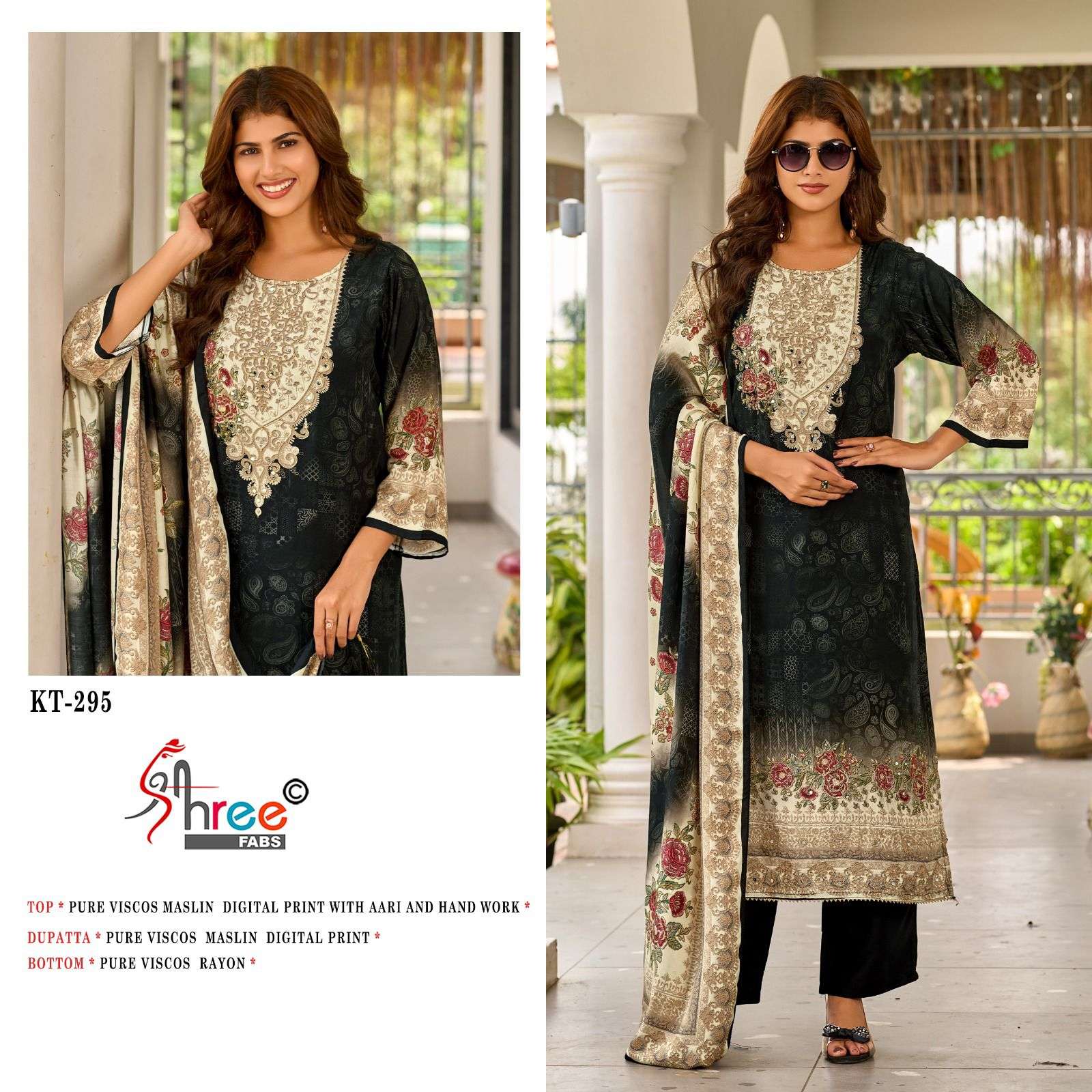 SHREE FAB KT-295 PURE VISCOSE MULIN EMBROIDERY PAKISTANI DRESSES-00201