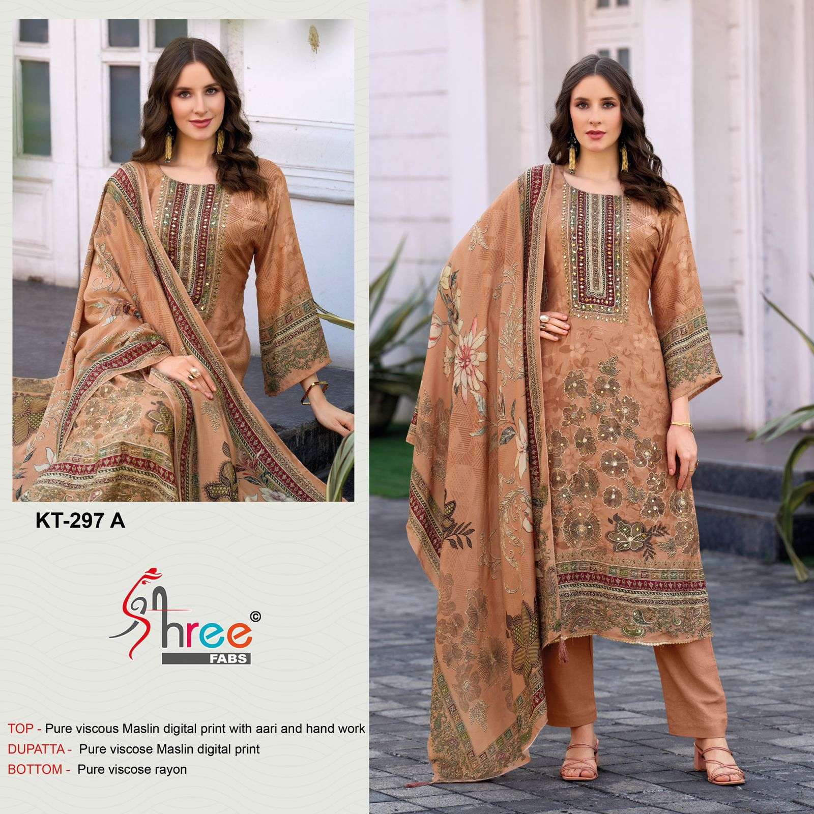 SHREE FAB KT-297 SERIES PURE VISCOSE MUSLIN PRINTED DRESSES-00011