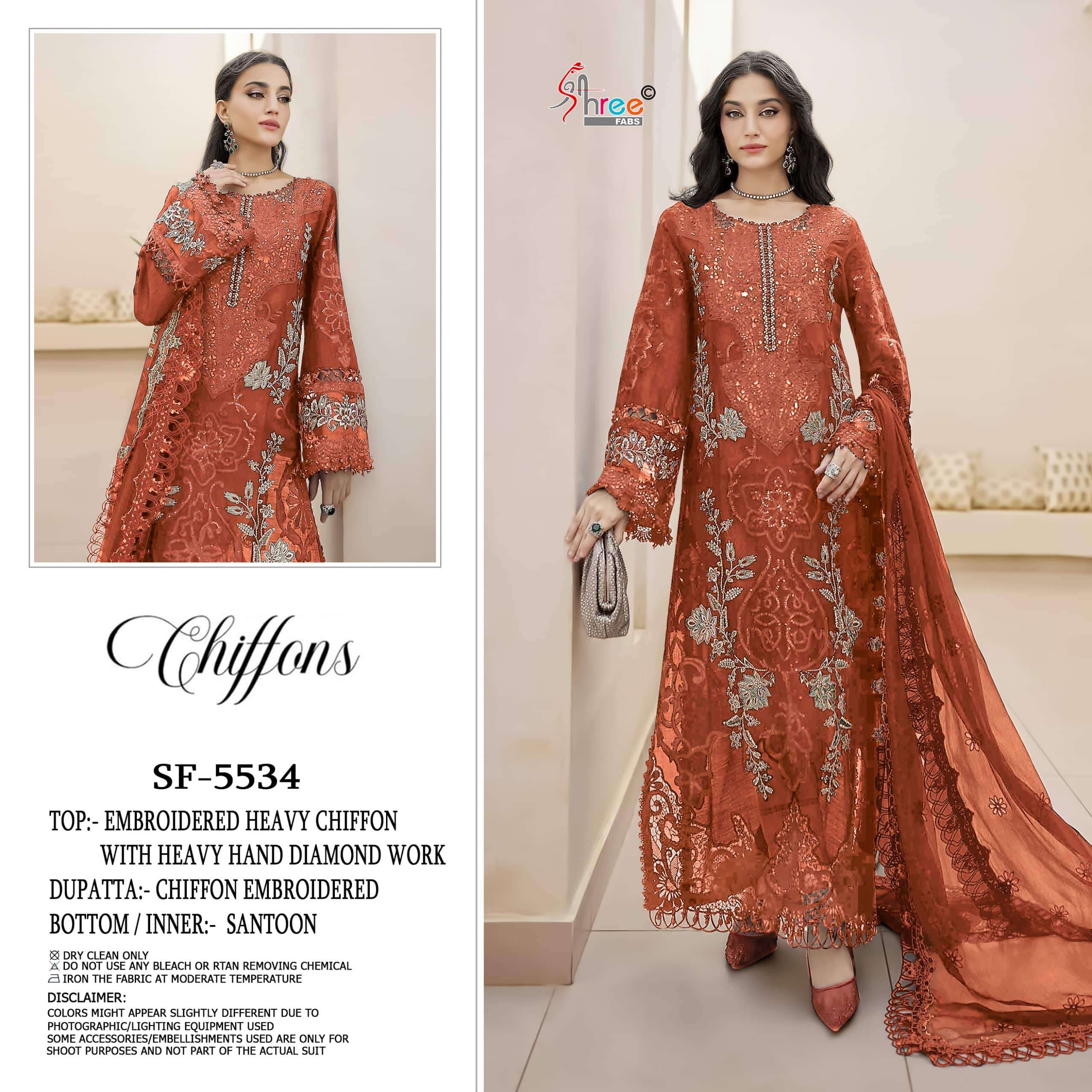 SHREE FAB SH-5534 A TO D SERIES PURE CHIFFON EMBROIDERY PAKISTANI DRESSES-00201