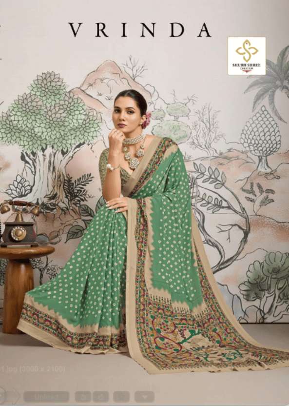 SHUBH SHREE CREATION VRINDA 1001 TO 1006 SERIES PURE CREPE BANDEJ EMBROIDERY SAREES-00025