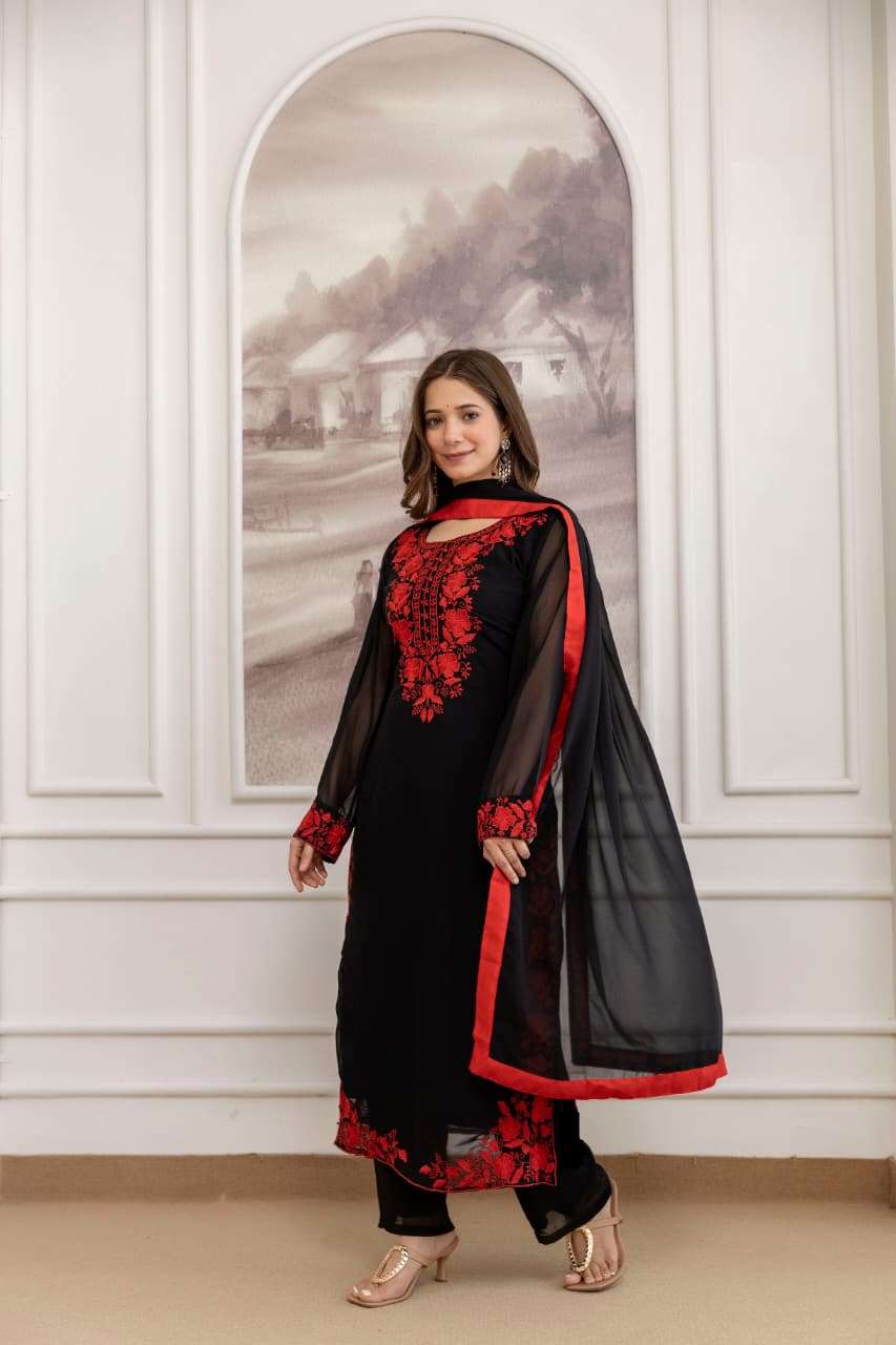 SOPHIA BY ASLIWHOLESALE DESIGNER PURE FAUX GEORGETTE EMBROIDERY DRESSES-00264