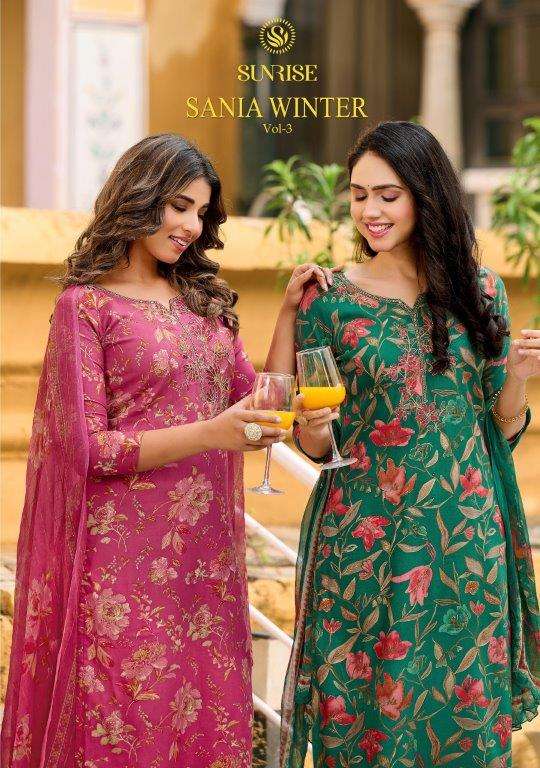 SUNRISE SANIA WINTER VOL-03 3001 TO 3008 SERIES PURE PASHMINA EMBROIDERY DRESSES-00402