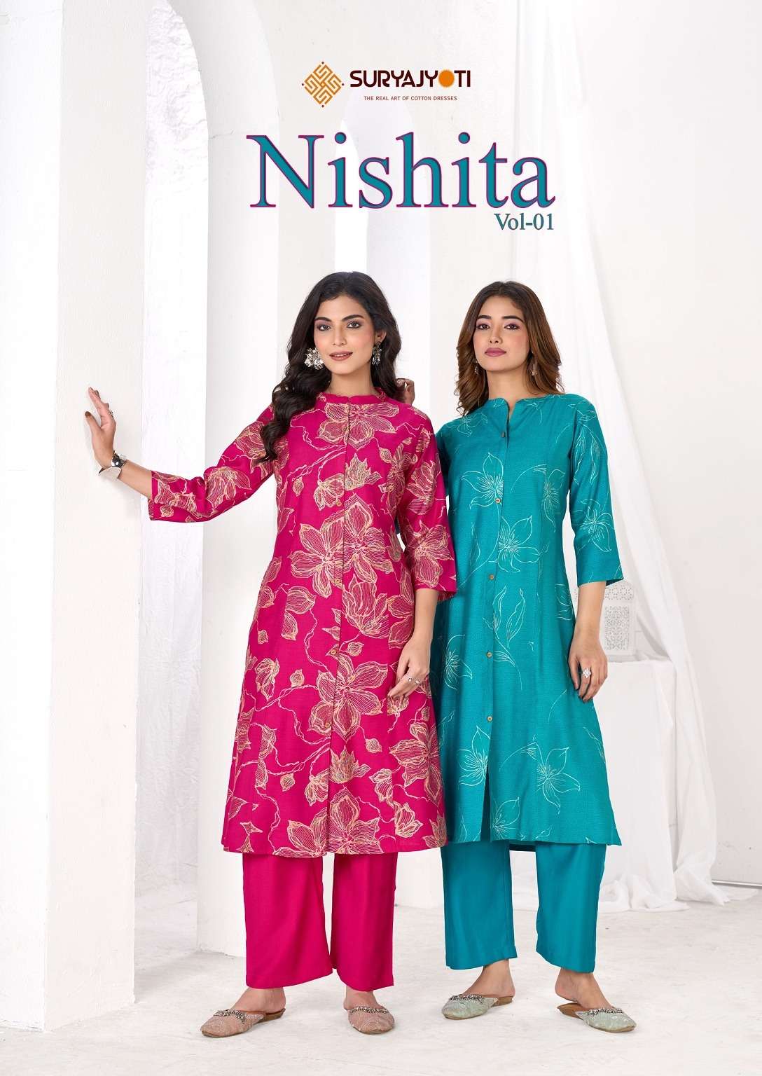 SURYAJYOTI NISHITA VOL-1 1001 TO 1010 SERIES PURE ROMAN PRINTED KURTIS-00015