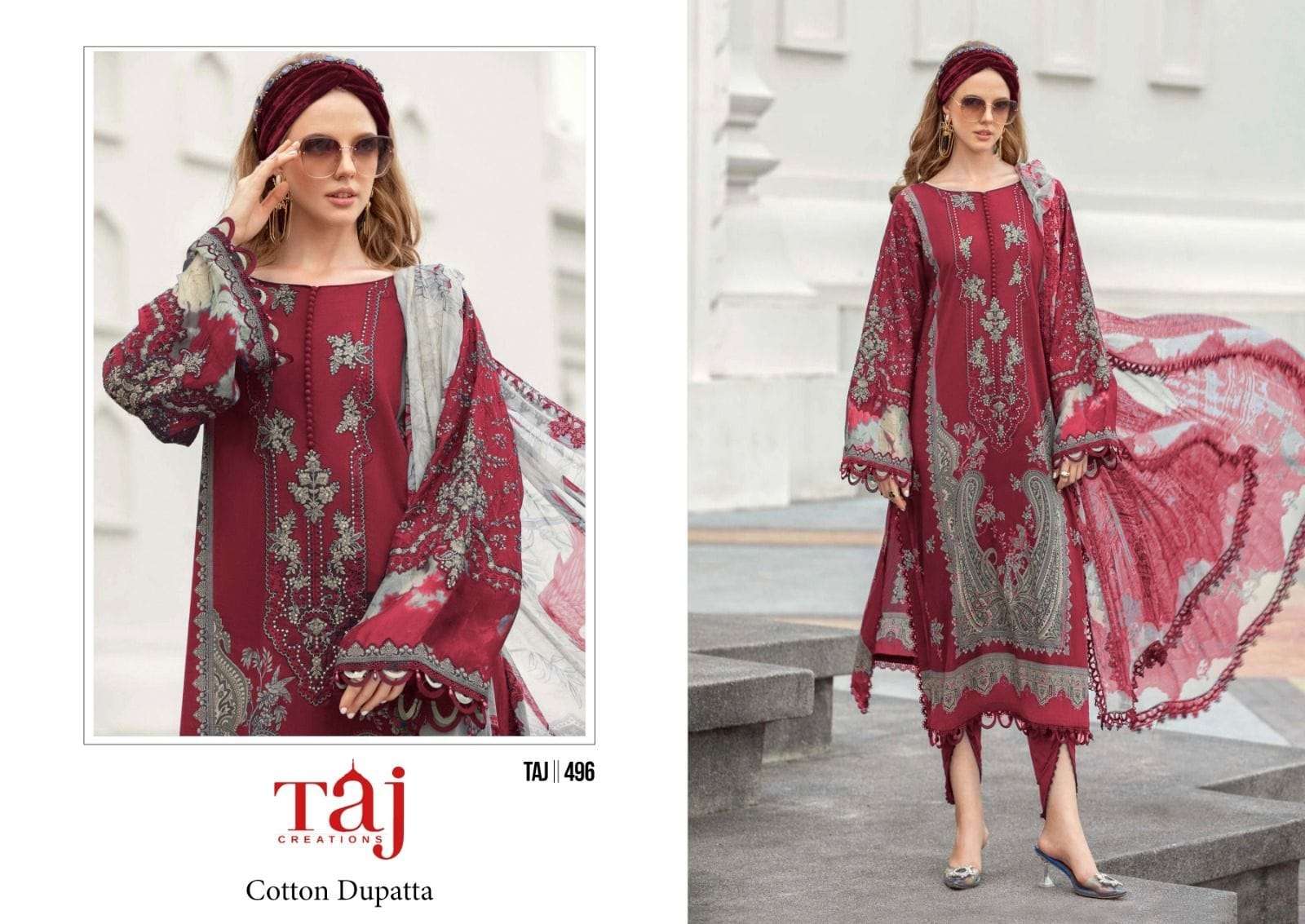 TAJ 496 PURE COTTON PRINTED EMBROIDERY PAKISTANI DRESS-00062