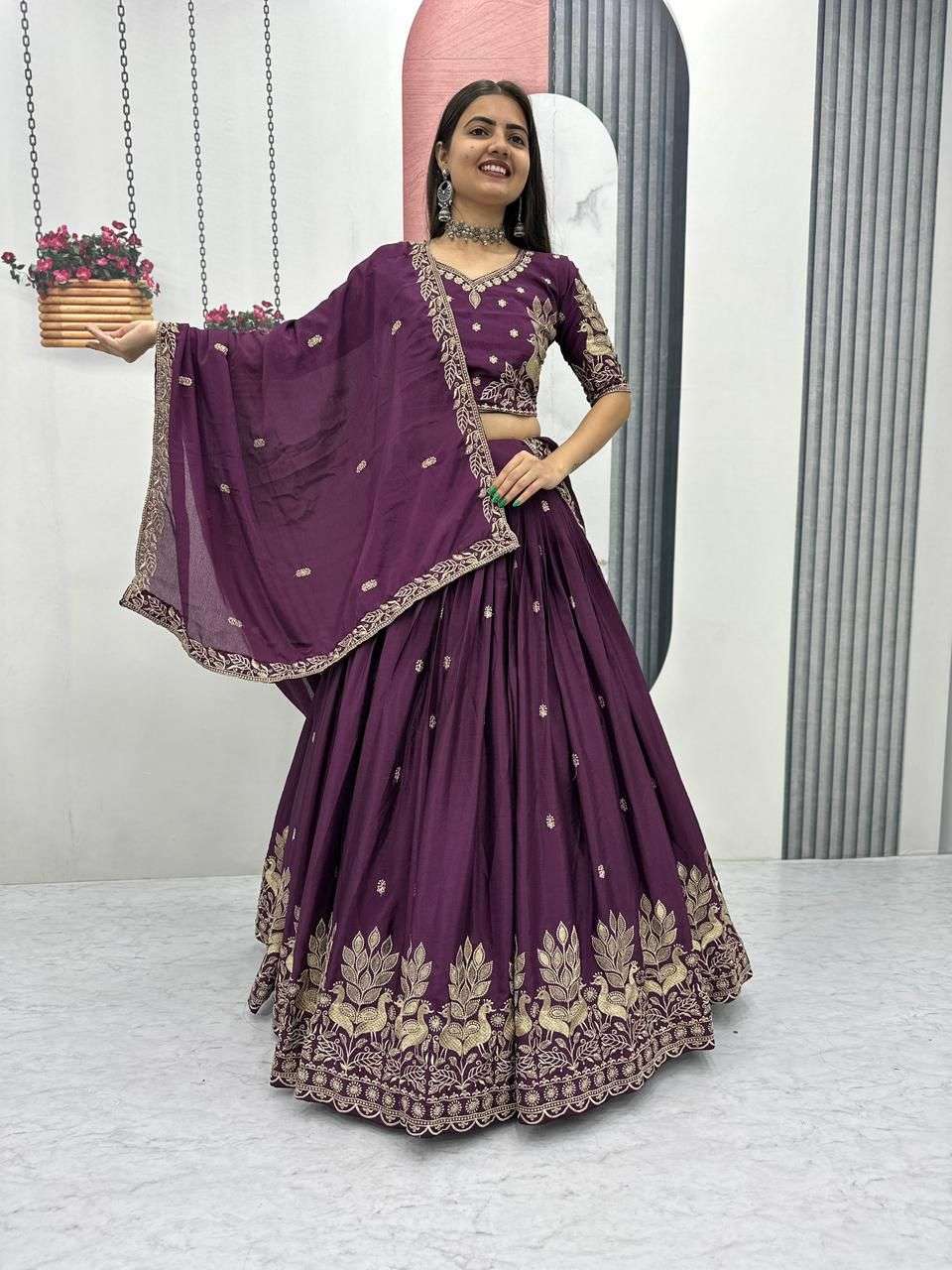 TAPI-293 BY ASLIWHOLESALE DESIGNER PURE CHINON EMBROIDERY LEHENGAS-00185