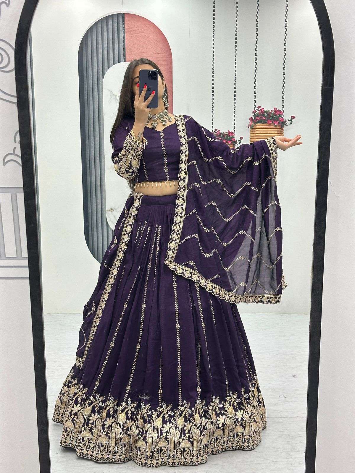 TAPI-294 BY ASLIWHOLESALE DESIGNER PURE VICHITRA SILK EMBROIDERY LEHENGAS-00185