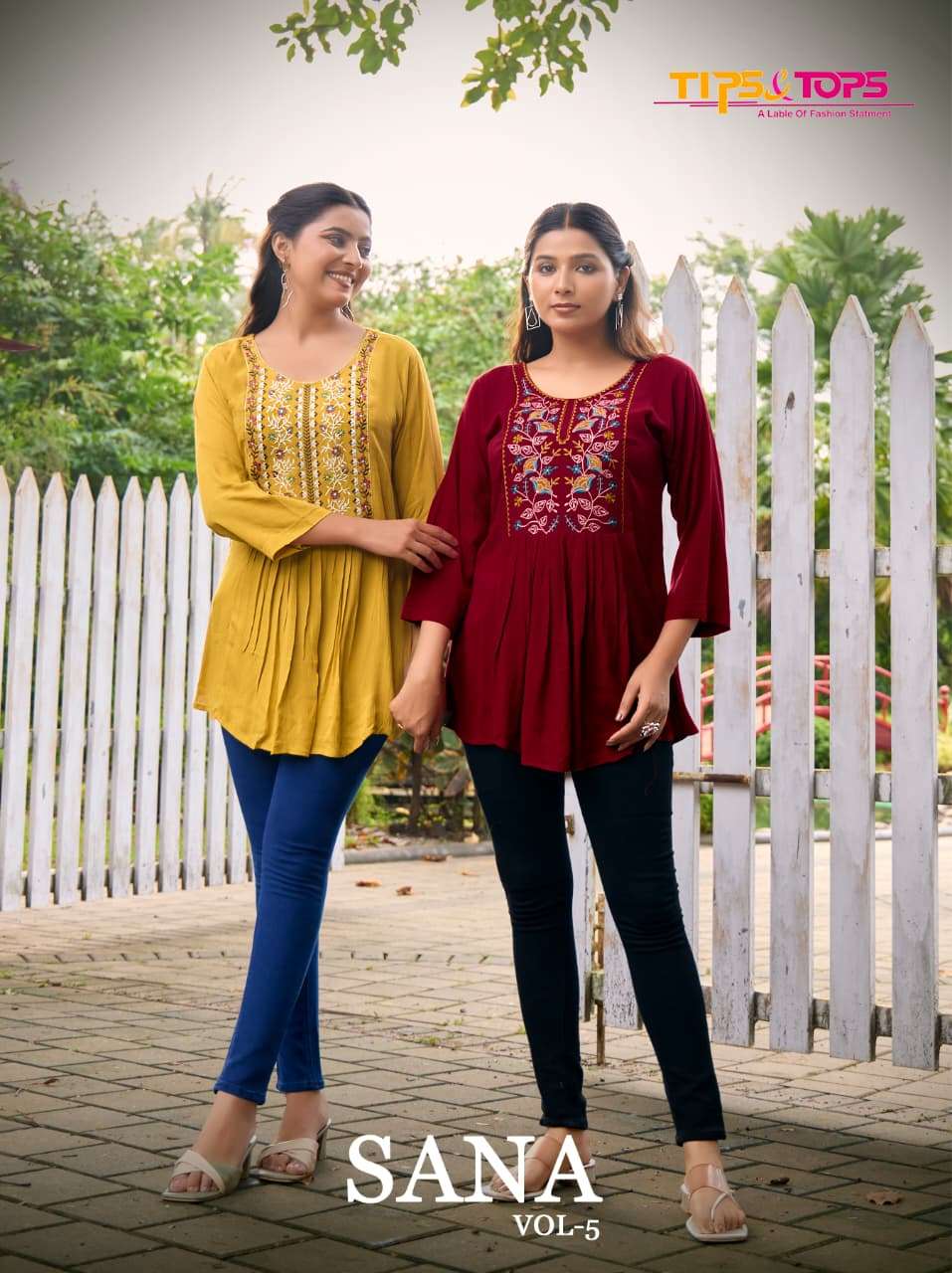 TIPS AND TOPS SANA VOL-5 PURE RAYON EMBROIDERY  KURTIS-00140