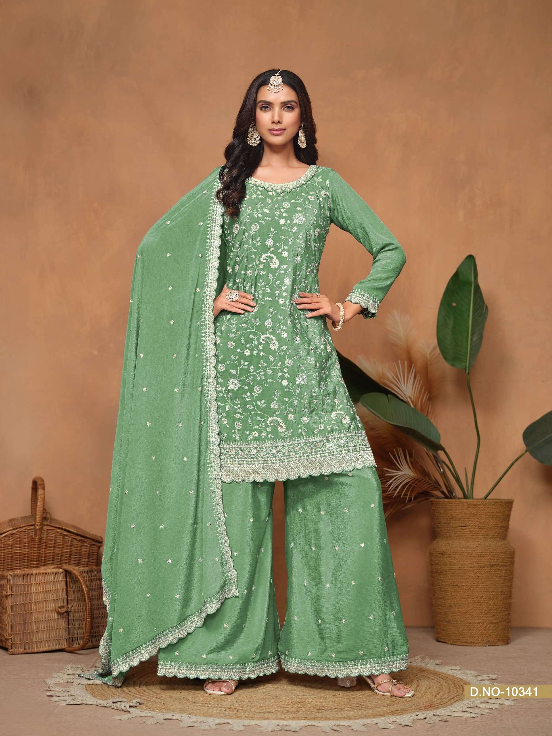 TWISHA ANJUBAA VOL-34 10341 TO 10344 SERIES PURE CHINON EMBROIDERY DRESSES-00274