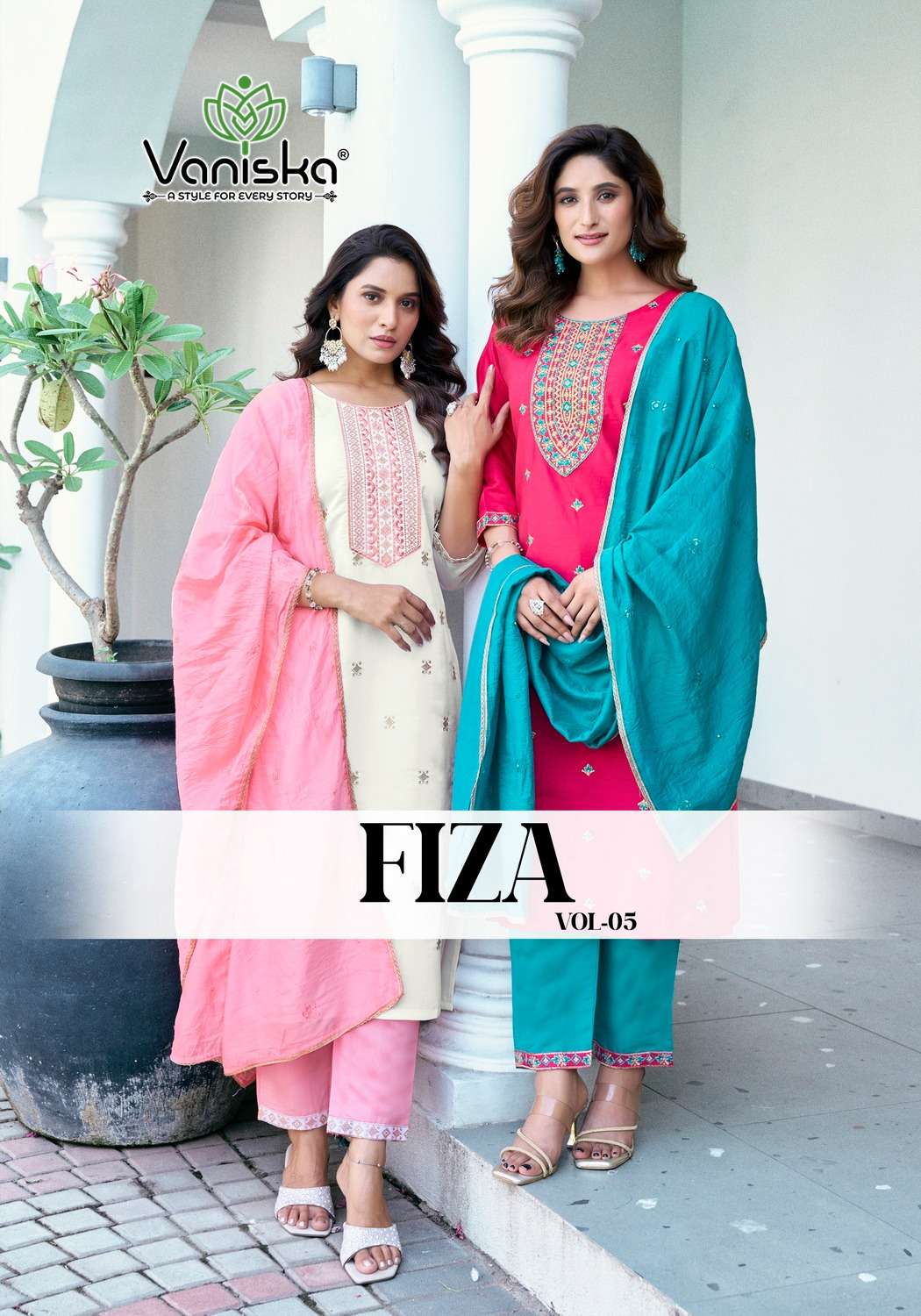 VANISKA FIZA VOL-05 5001 TO 5006 SERIES PURE ROMAN SILK EMBROIDERY DRESSES-00014