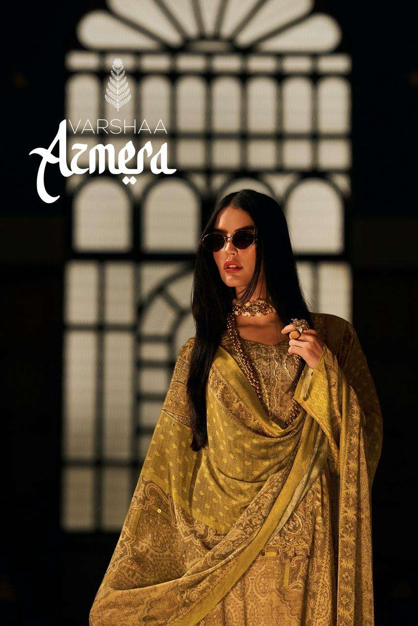VARSHAA AZMERA 01 TO 04 SERIES PURE SATIN PRINTED EMBROIDERY DRESSES-00402