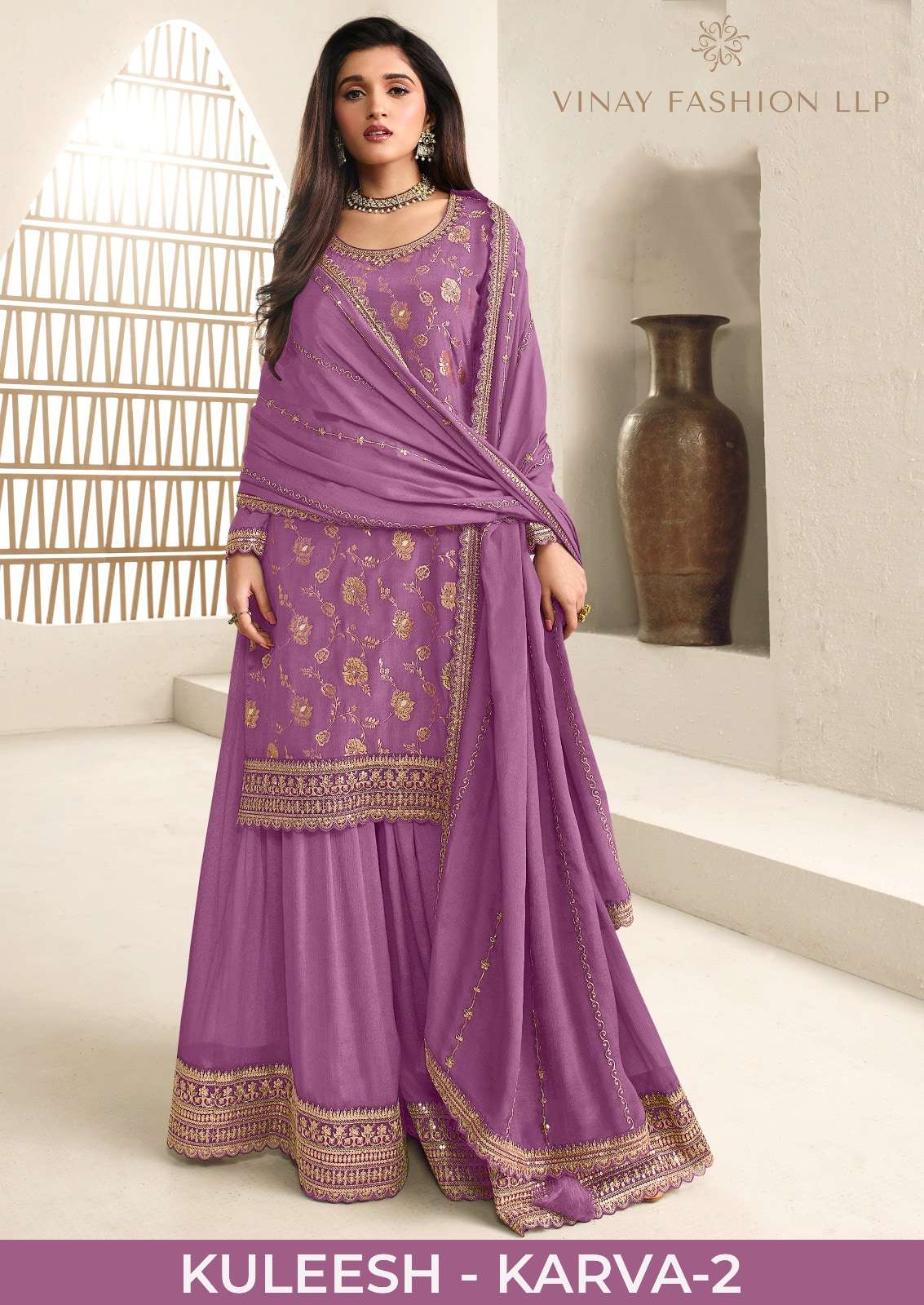 VINAY FASHION KULEESH KARVA-2 77371 TO 77376 SERIES PURE CHINON JACQUARD EMBROIDERY DRESSES-00025