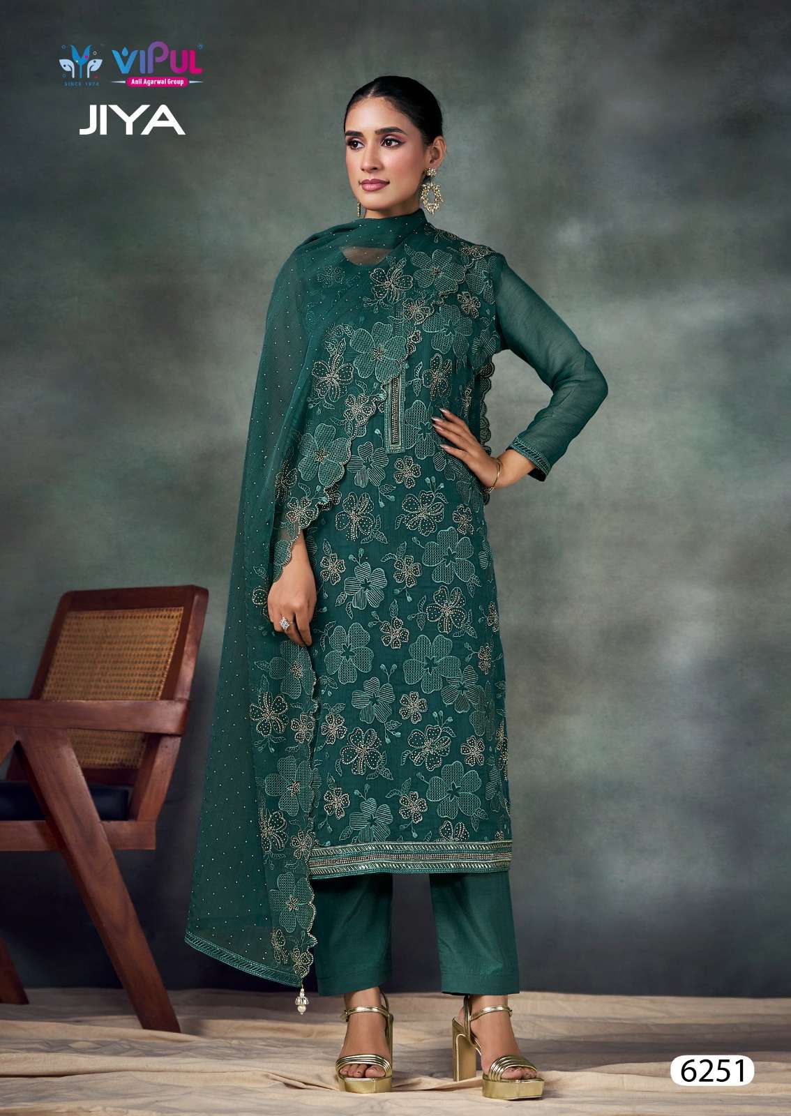 VIPUL JIYA 6251 TO 6256 SERIES PURE CHIFFON EMBROIDERY PAKISTANI DRESSES-00150