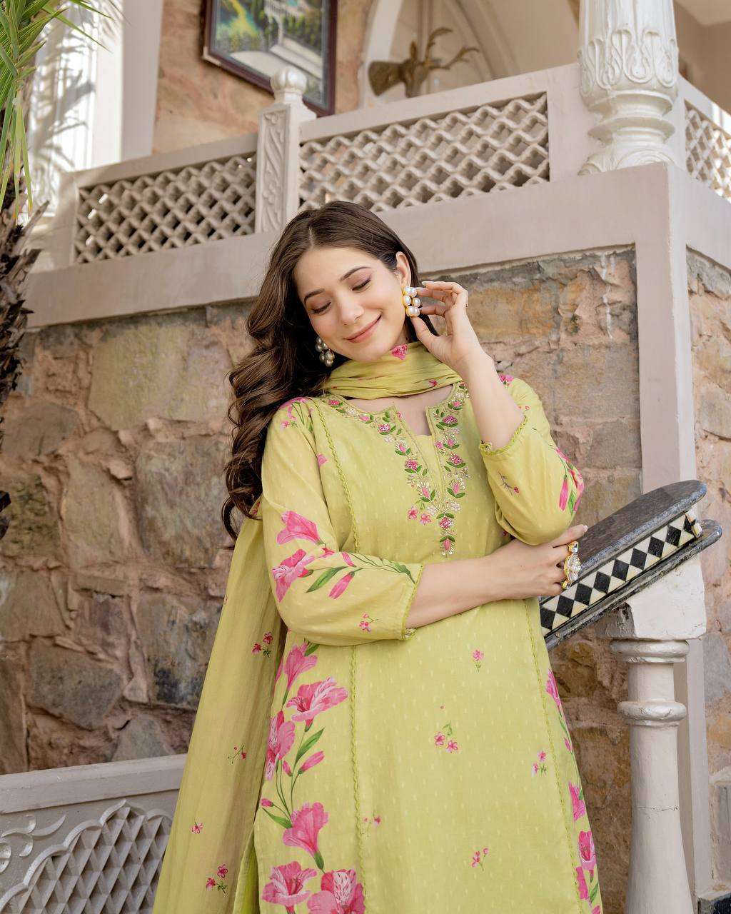 VRUNDA BY ASLIWHOLESALE DESIGNER PURE VISCOSE CHANDERI EMBRODIERY DRESSES-00264
