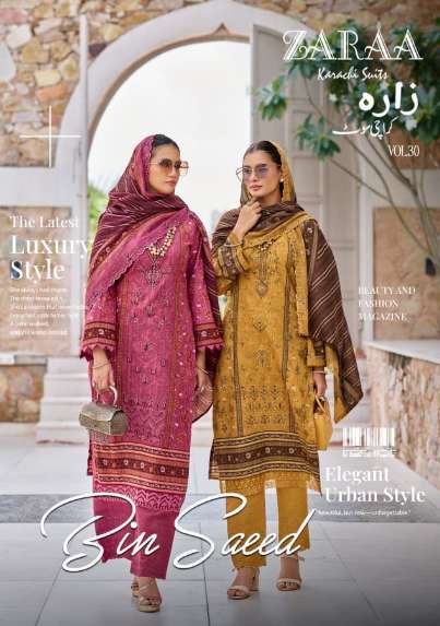 ZARAA BIN SAEEED VOL-30 30001 TO 30008 SERIES PURE COTTON EMBROIDERY PAKISTANI DRESSES-00201
