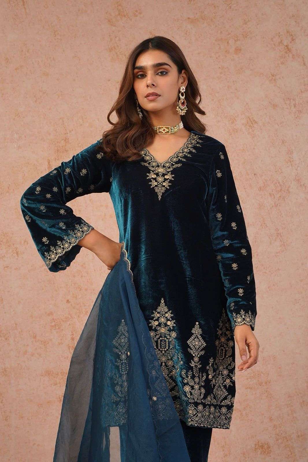 1547 HIT COLOUR BY ASLIWHOLESALE DESIGNER PURE VISCOSE VEVET EMBROIDERY DRESSES-00241