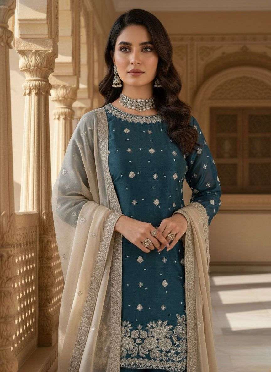 1549 HIT COLOUR BY ASLIWHOLESALE DESIGNER PURE GMY SILK EMBROIDERY DRESSES-00241