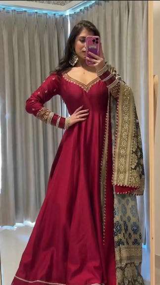 1552 HIT COLOUR BY ASLIWHOLESALE DESIGNER PURE CHINON SILK EMBROIDERY DRESSES-00241