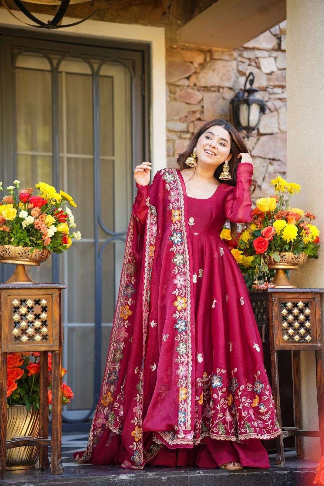 1559 HIT COLOUR BY ASLIWHOLESALE DESIGNER PURE GMY SILK EMBROIDERY DRESSES-00241