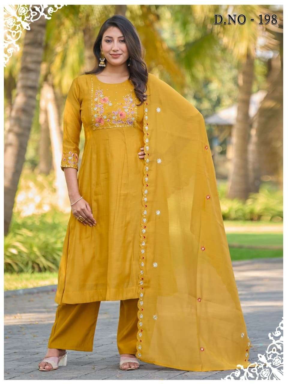 197 TO 198 BY ASLIWHOLESALE DESIGNER PURE CHANDERI SILK EMBROIDERY DRESSES-00014