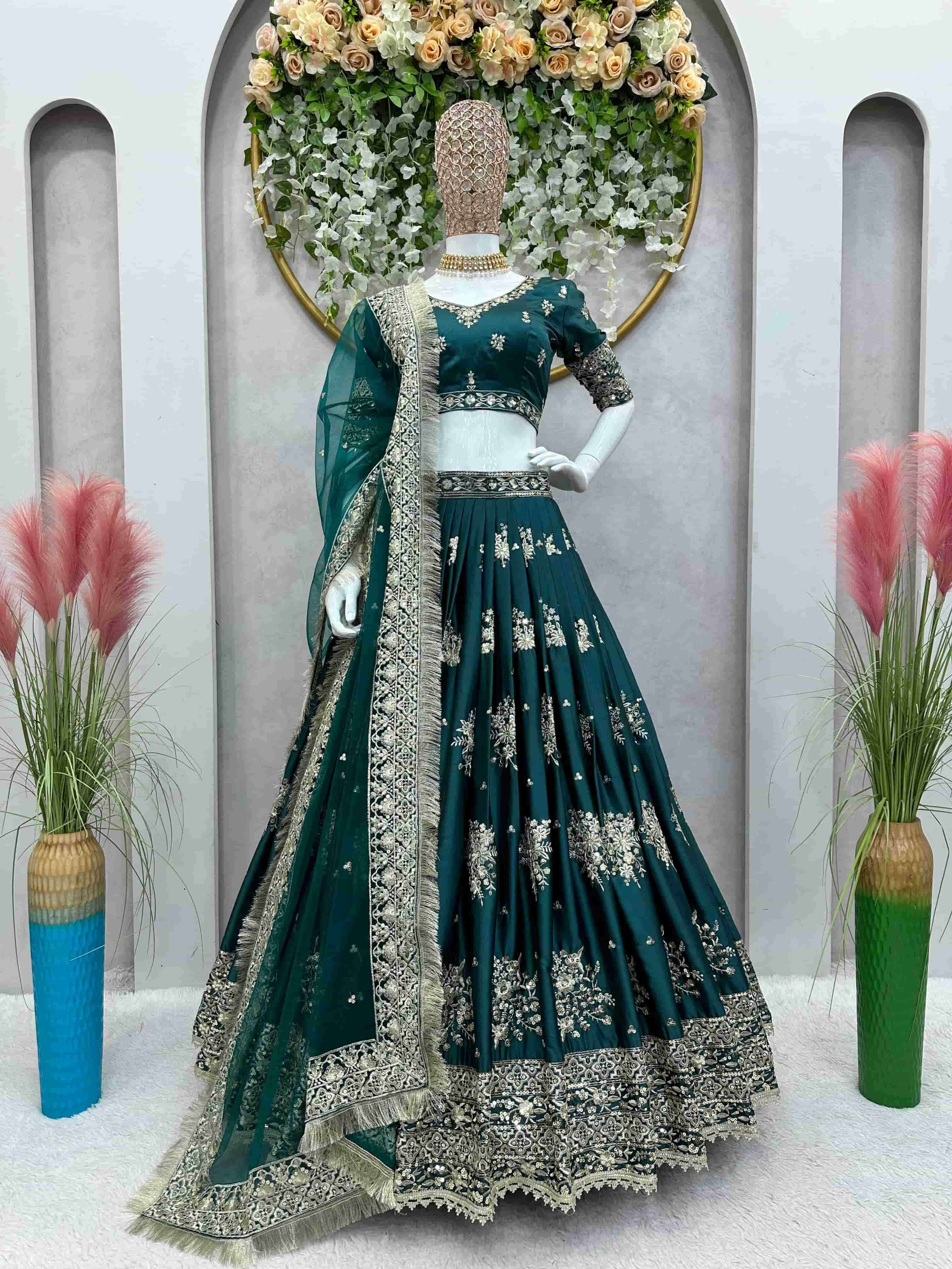 218 HIT COLOUR BY ASLIWHOLESALE DESIGNER PURE SATIN EMBROIDERY LEHENGAS-00246