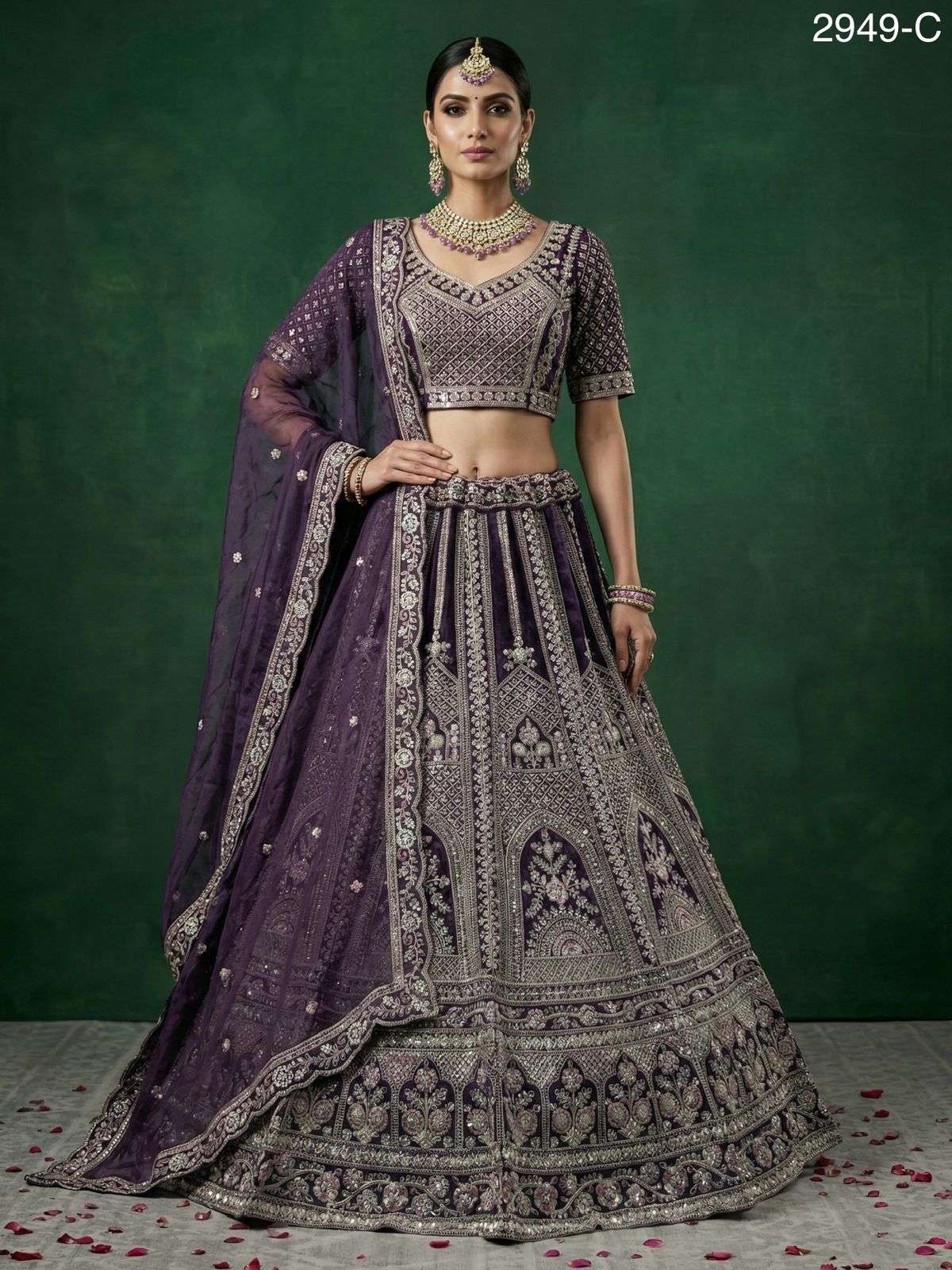 2949 HIT COLOUR BY ASLIWHOLESALE DESIGNER PURE SATIN EMBROIDERY LEHENGAS-00130