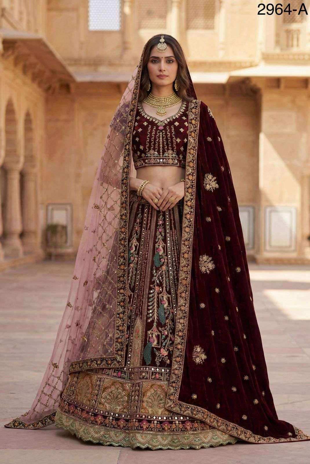 2964 HIT COLOUR BY ASLIWHOLESALE DESIGNER PURE VELVET EMBROIDERY LEHENGAS-00130