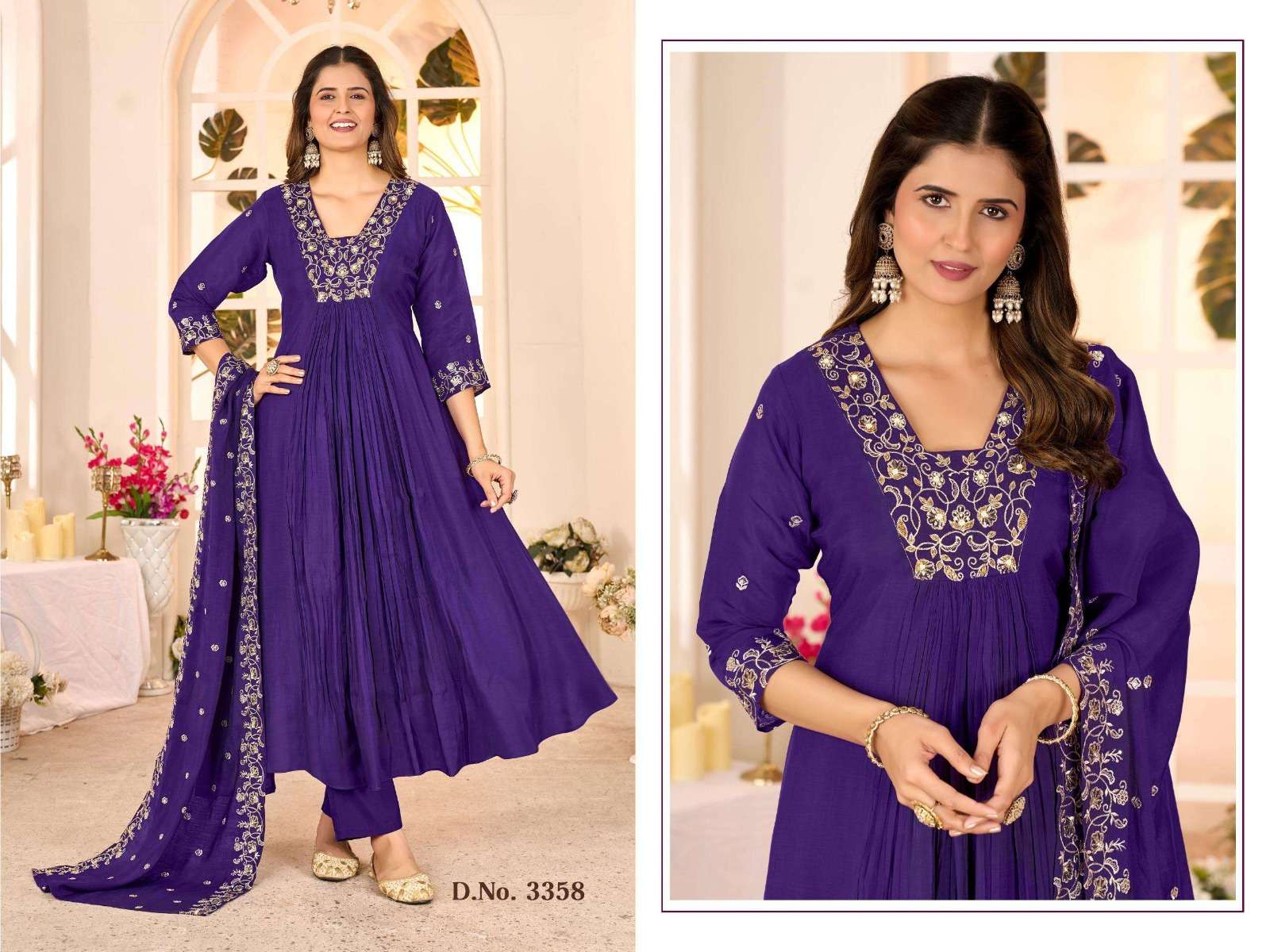 3358 TO 3360 SERIES BY ASLIWHOLESALE DESIGNER PURE CHANDERI EMBROIDERY DRESSES-00014