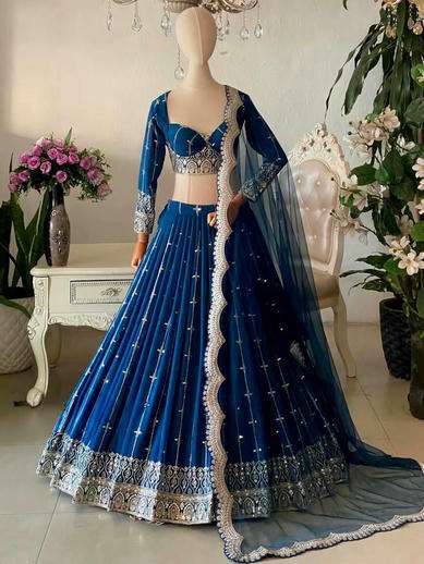386 HIT COLOUR BY ASLIWHOLESALE DESIGNER PURE FAUX GEORGETTE EMBROIDERY LEHENGAS-00242